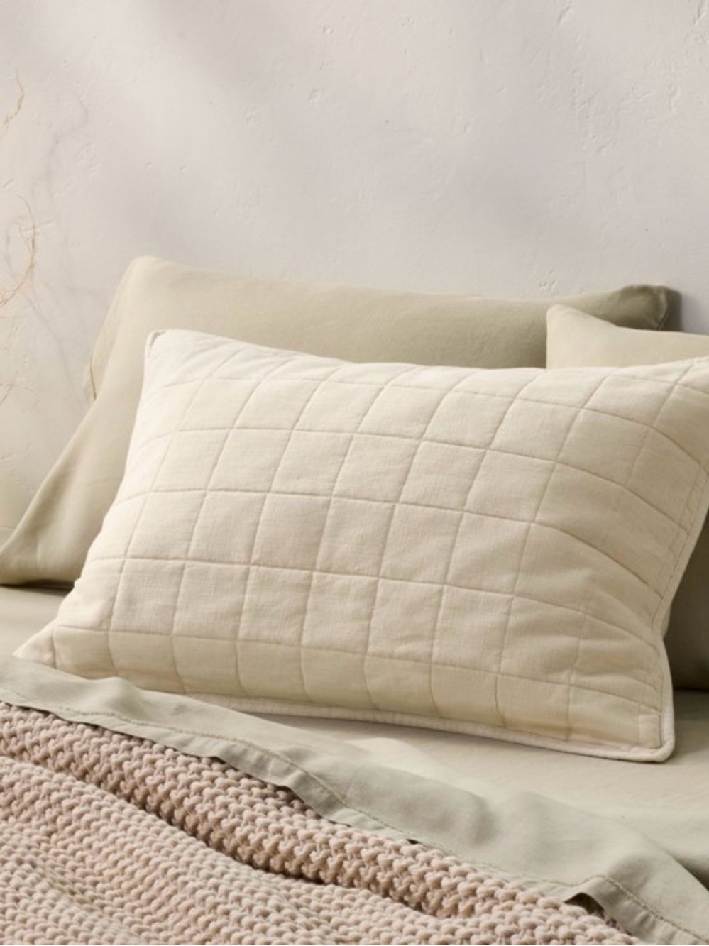 NWT Casaluna Diamond Pattern Linen Blend Quilted Pillow Sham King